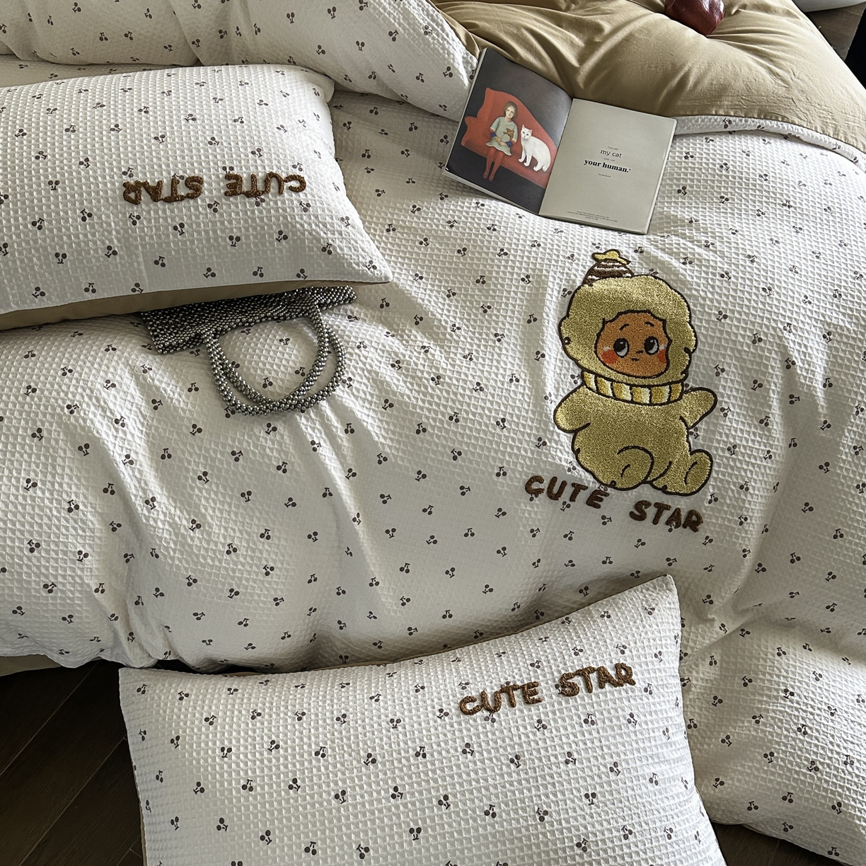 91家纺网 家纺一手货源 找家纺 ab家纺 2026新款全棉华夫格毛巾绣四件套 漫希