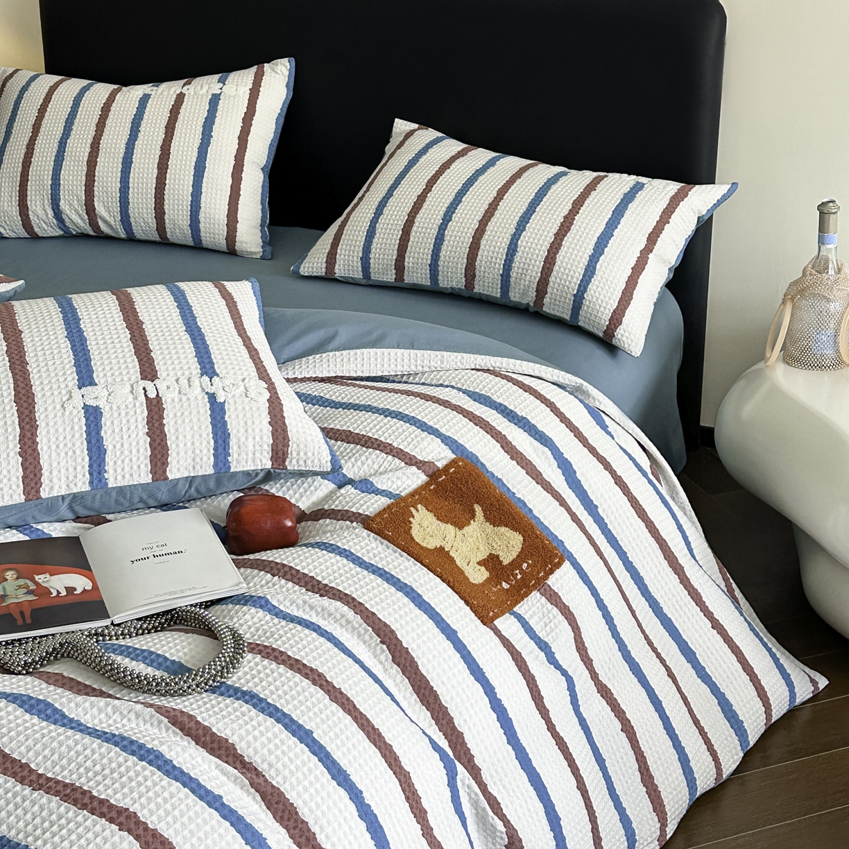 91家纺网 家纺一手货源 找家纺 ab家纺 2026新款全棉华夫格毛巾绣四件套 时光