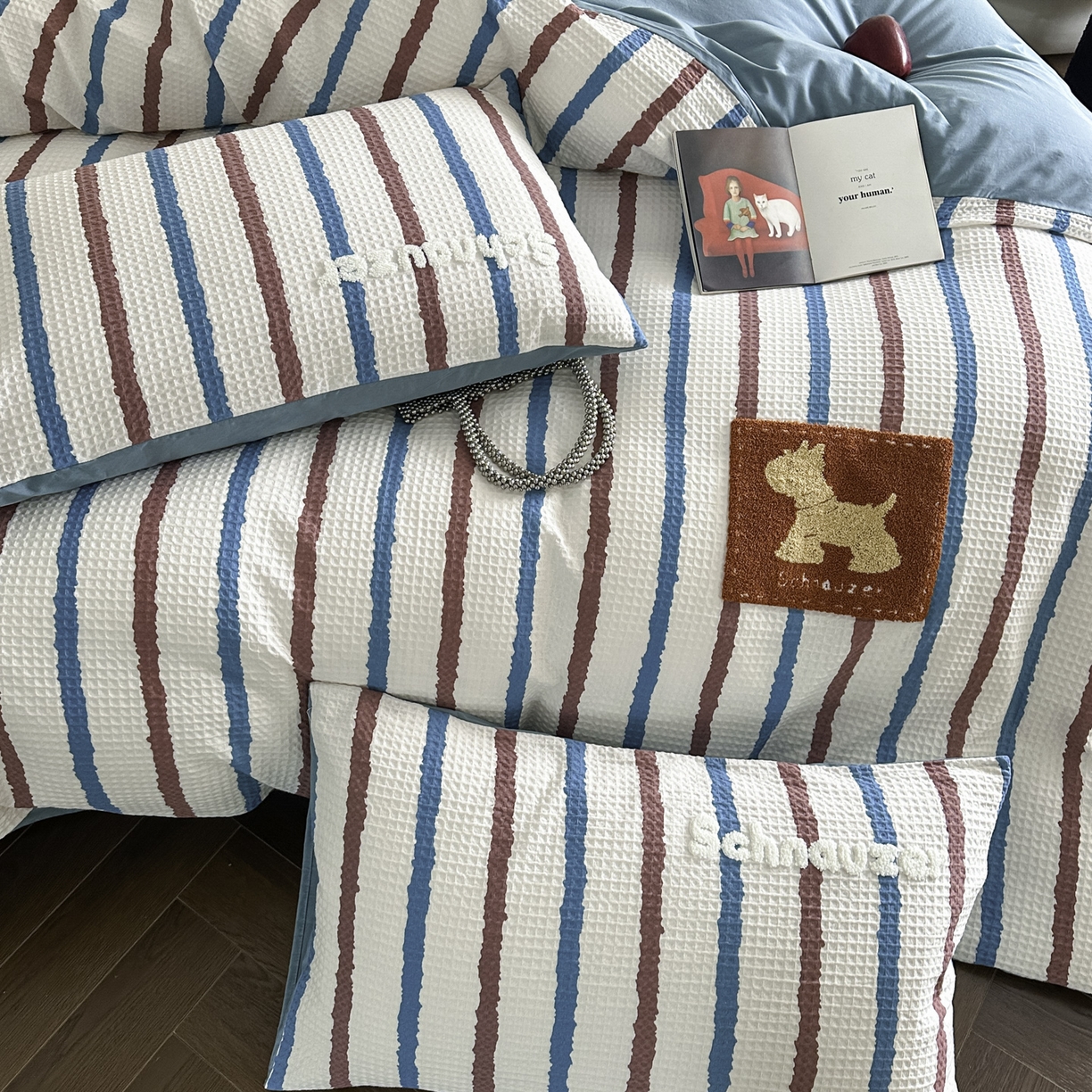 91家纺网 家纺一手货源 找家纺 ab家纺 2026新款全棉华夫格毛巾绣四件套 时光