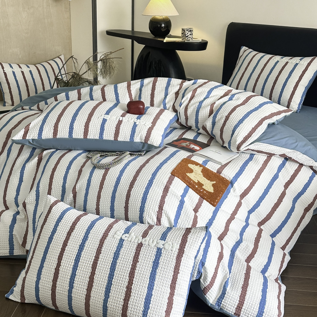 91家纺网 家纺一手货源 找家纺 ab家纺 2026新款全棉华夫格毛巾绣四件套 时光