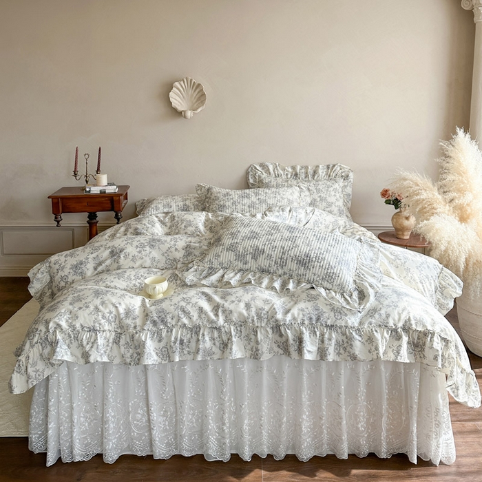 91家纺网 家纺一手货源 找家纺 瑞宝 2026新款法式全棉印花床裙四件套 禾风织野