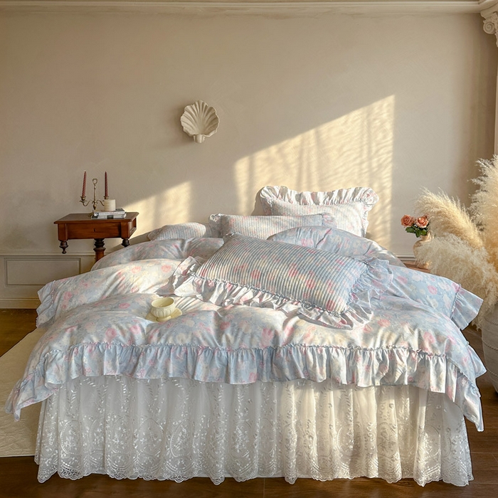 91家纺网 家纺一手货源 找家纺 瑞宝 2026新款法式全棉印花床裙四件套 花慕里