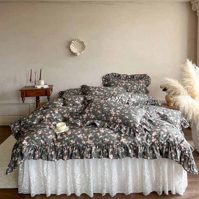 91家纺网 家纺一手货源 找家纺 瑞宝 2026新款法式全棉印花床裙四件套 娜朵