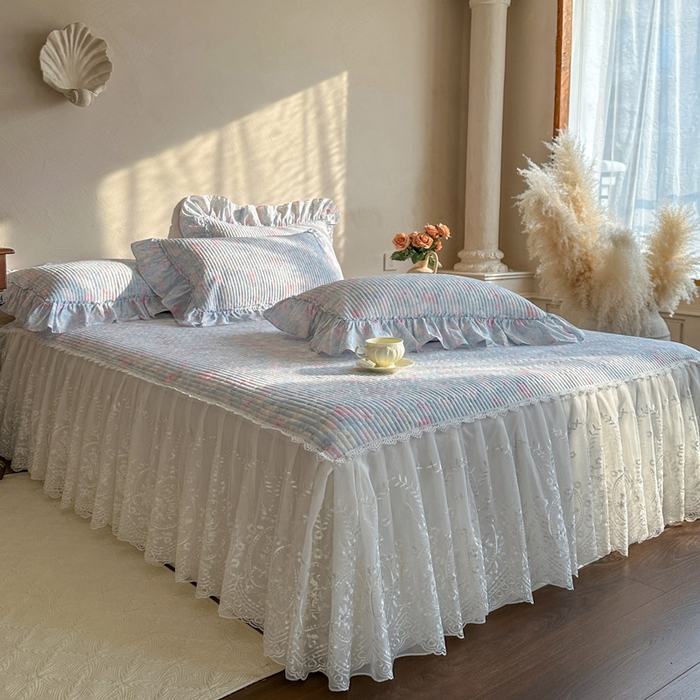 91家纺网 家纺一手货源 找家纺 瑞宝 2026新款法式全棉印花床裙四件套 花慕里