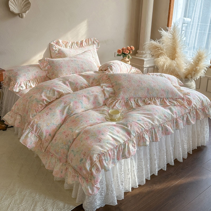 91家纺网 家纺一手货源 找家纺 （总）瑞宝 2026新款法式全棉印花床裙四件套