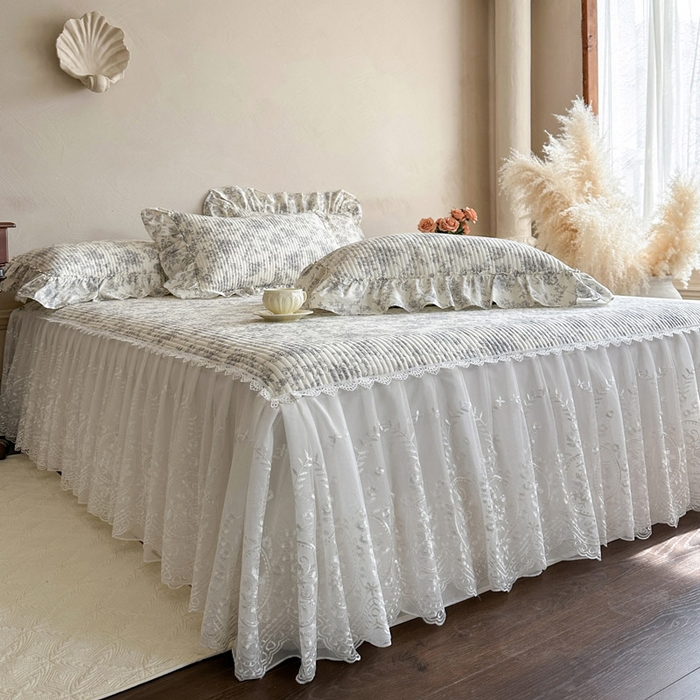 91家纺网 家纺一手货源 找家纺 瑞宝 2026新款法式全棉印花床裙四件套 禾风织野