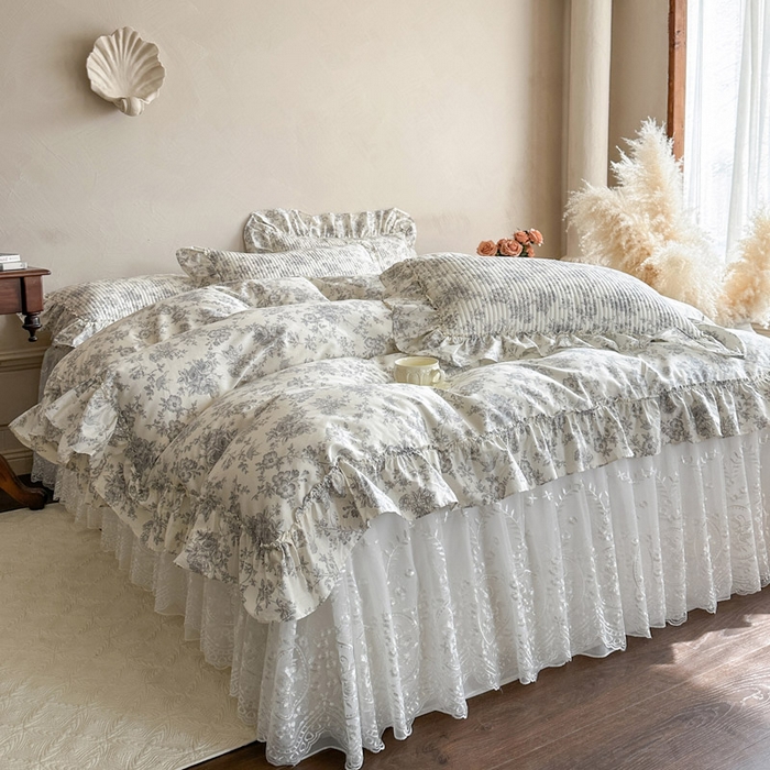 91家纺网 家纺一手货源 找家纺 瑞宝 2026新款法式全棉印花床裙四件套 禾风织野