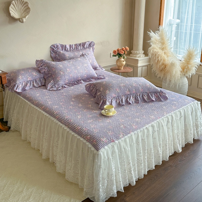 91家纺网 家纺一手货源 找家纺 瑞宝 2026新款法式全棉印花床裙四件套 紫花蕾