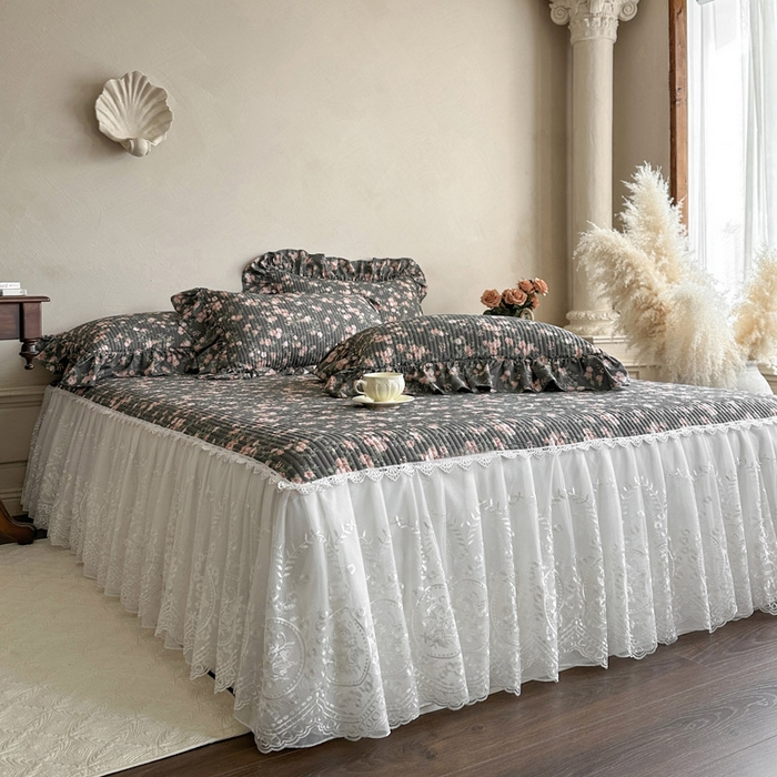 91家纺网 家纺一手货源 找家纺 瑞宝 2026新款法式全棉印花床裙四件套 娜朵