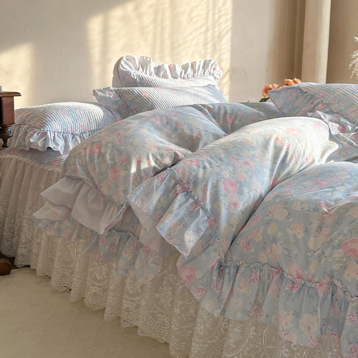 91家纺网 家纺一手货源 找家纺 瑞宝 2026新款法式全棉印花床裙四件套 花慕里