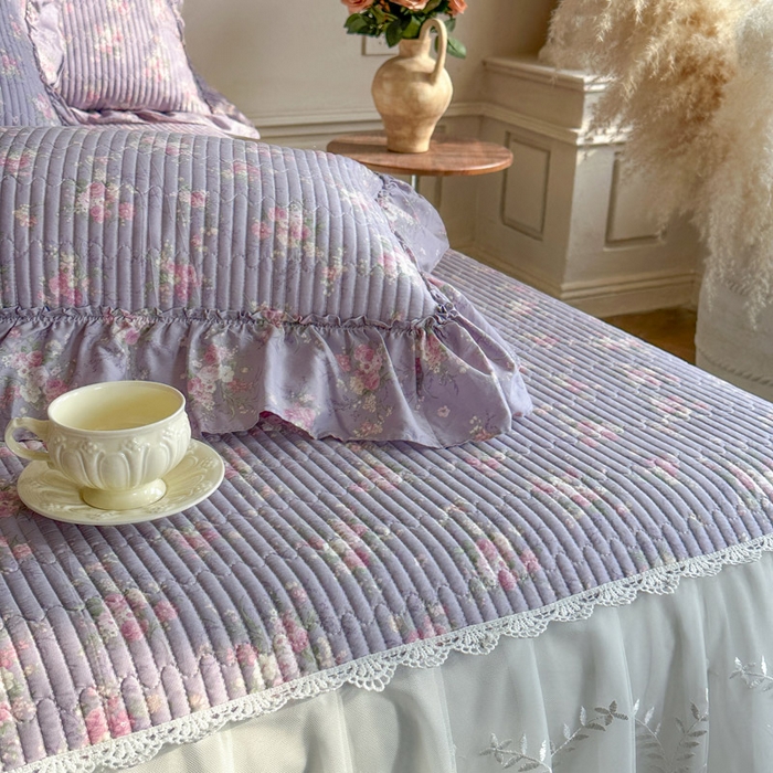 91家纺网 家纺一手货源 找家纺 瑞宝 2026新款法式全棉印花床裙四件套 紫花蕾