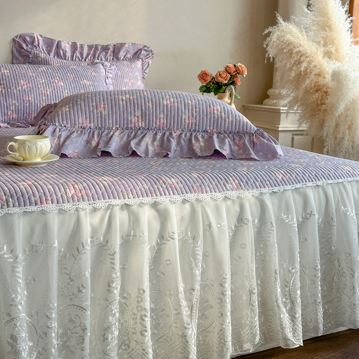 91家纺网 家纺一手货源 找家纺 瑞宝 2026新款法式全棉印花床裙四件套 紫花蕾