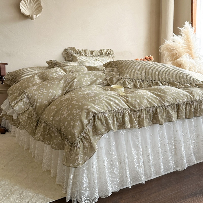 91家纺网 家纺一手货源 找家纺 瑞宝 2026新款法式全棉印花床裙四件套 织梦