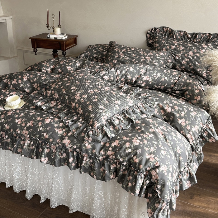 91家纺网 家纺一手货源 找家纺 瑞宝 2026新款法式全棉印花床裙四件套 娜朵