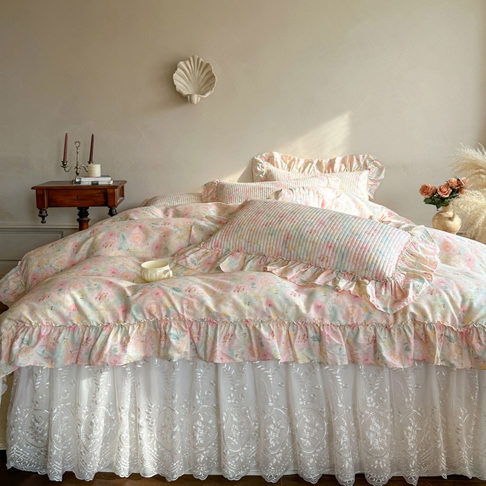 91家纺网 家纺一手货源 找家纺 瑞宝 2026新款法式全棉印花床裙四件套 洛可可小姐