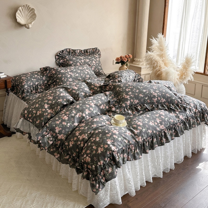 91家纺网 家纺一手货源 找家纺 瑞宝 2026新款法式全棉印花床裙四件套 娜朵