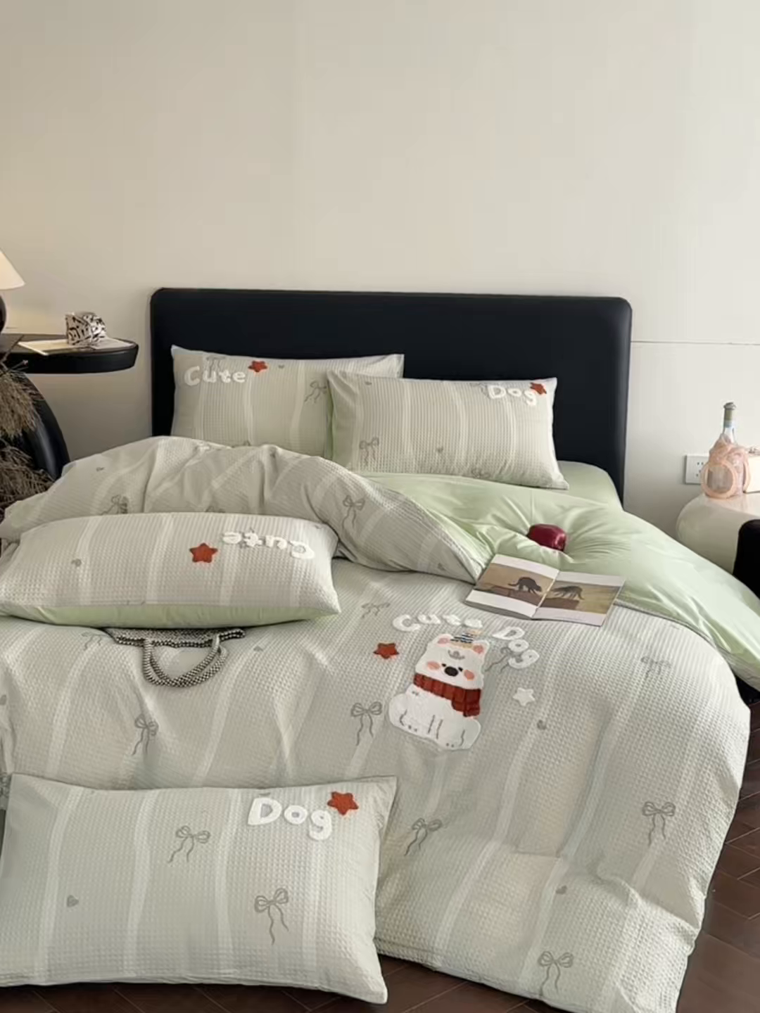 91家纺网 家纺一手货源 找家纺 ab家纺 2026新款全棉华夫格毛巾绣四件套 舒沐-绿