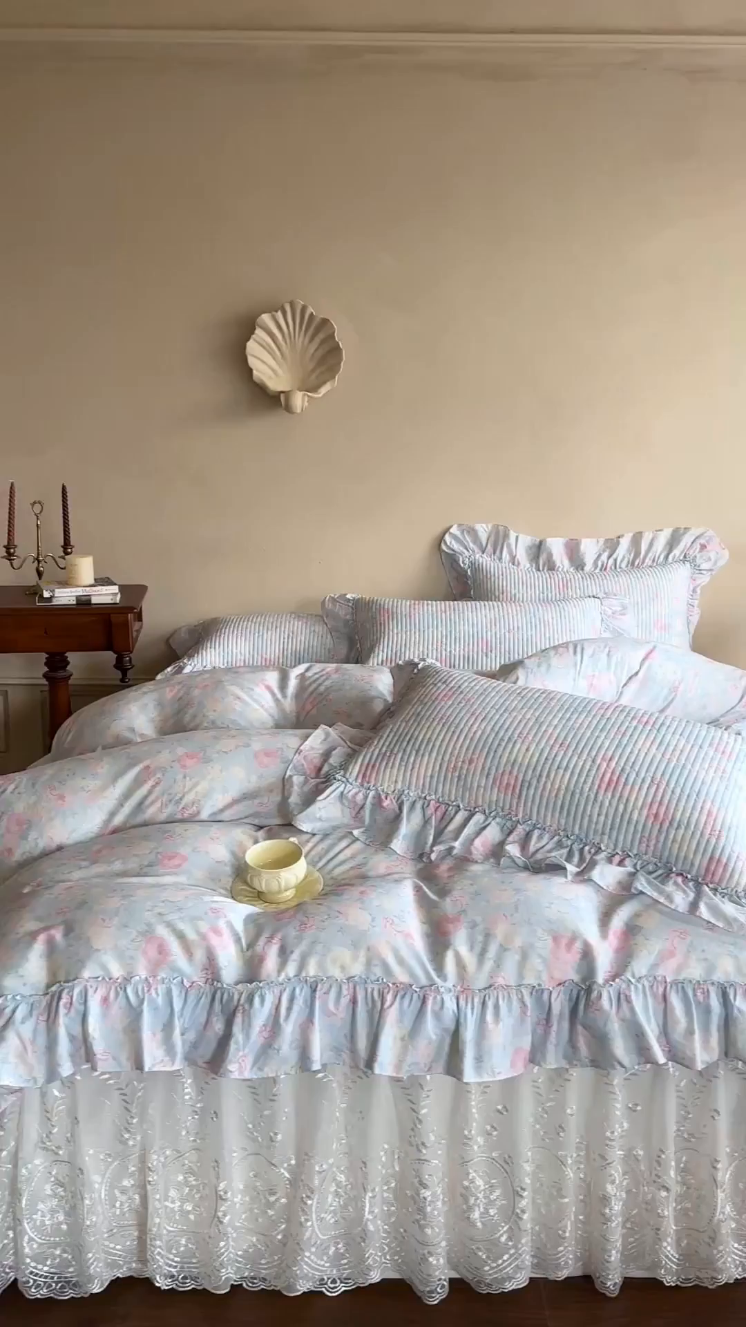 91家纺网 家纺一手货源 找家纺 瑞宝 2026新款法式全棉印花床裙四件套 花慕里