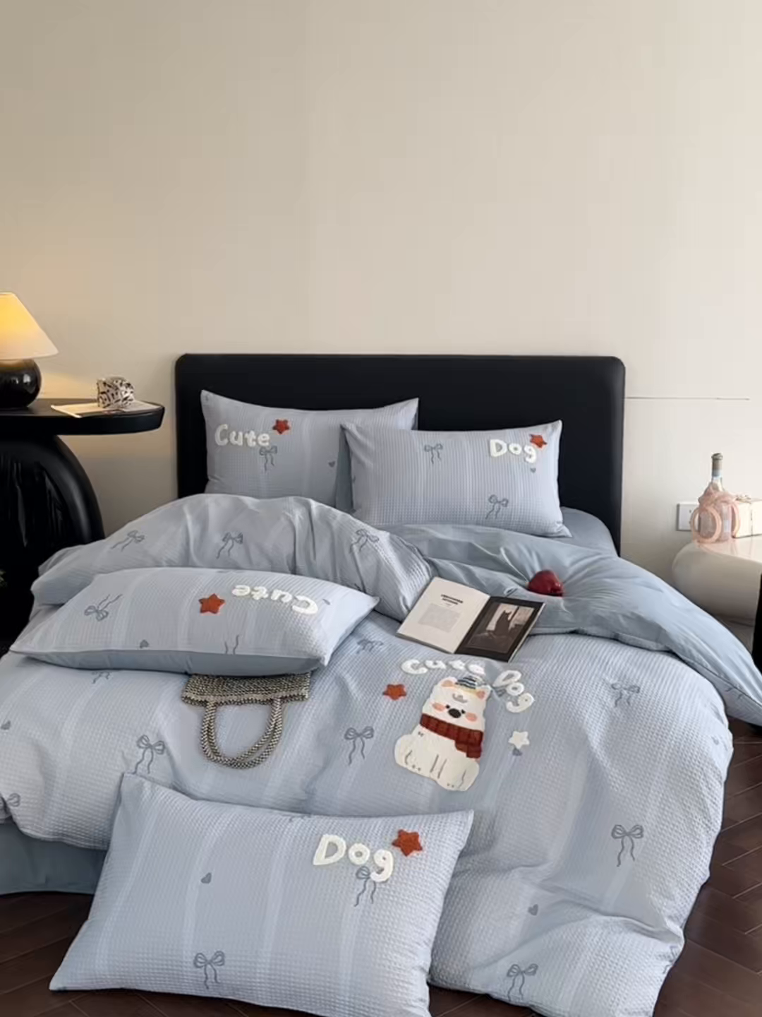 91家纺网 家纺一手货源 找家纺 ab家纺 2026新款全棉华夫格毛巾绣四件套 舒沐-蓝