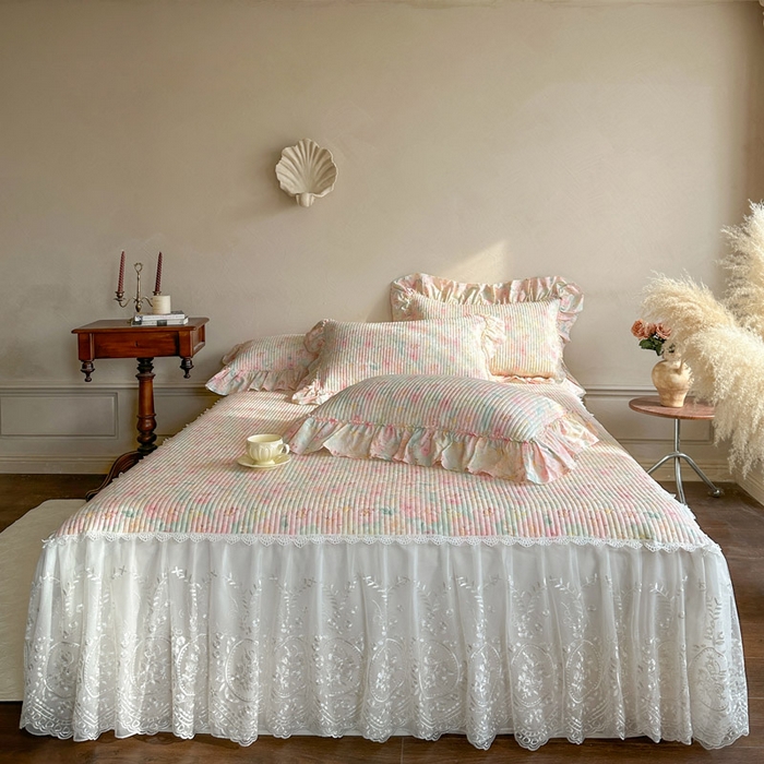 （总）瑞宝 2026新款法式全棉印花床裙三件套