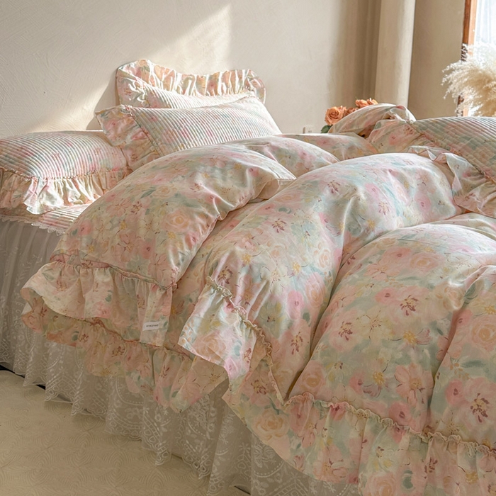 91家纺网 家纺一手货源 找家纺 （总）瑞宝 2026新款法式全棉印花床裙三件套