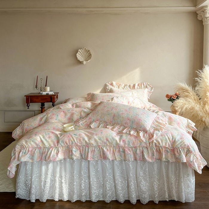 91家纺网 家纺一手货源 找家纺 （总）瑞宝 2026新款法式全棉印花床裙三件套