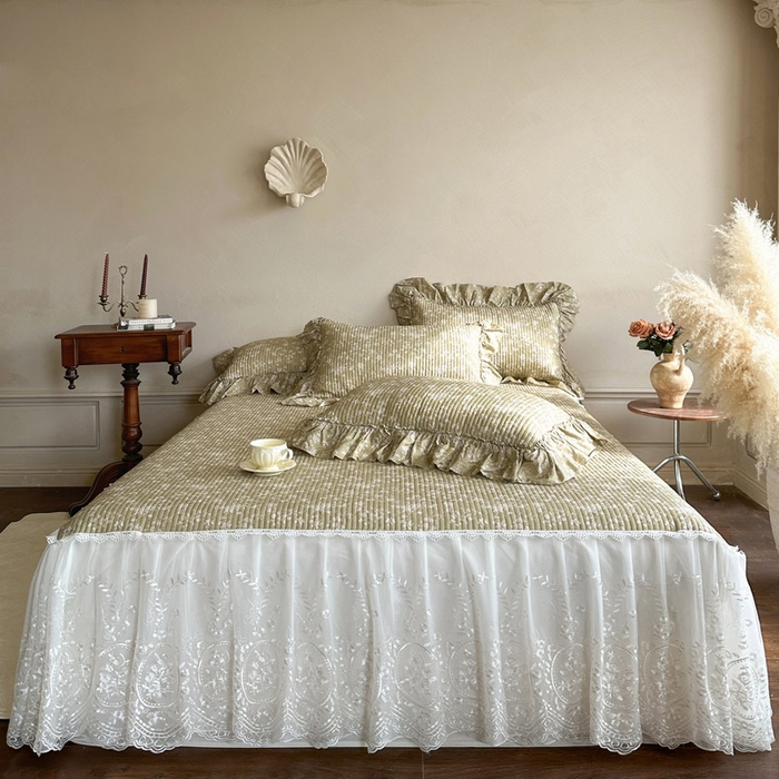 瑞宝 2026新款法式全棉印花床裙三件套 织梦