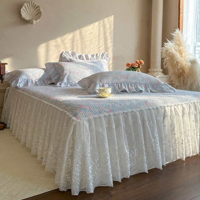 91家纺网 家纺一手货源 找家纺 瑞宝 2026新款法式全棉印花床裙三件套 花慕里