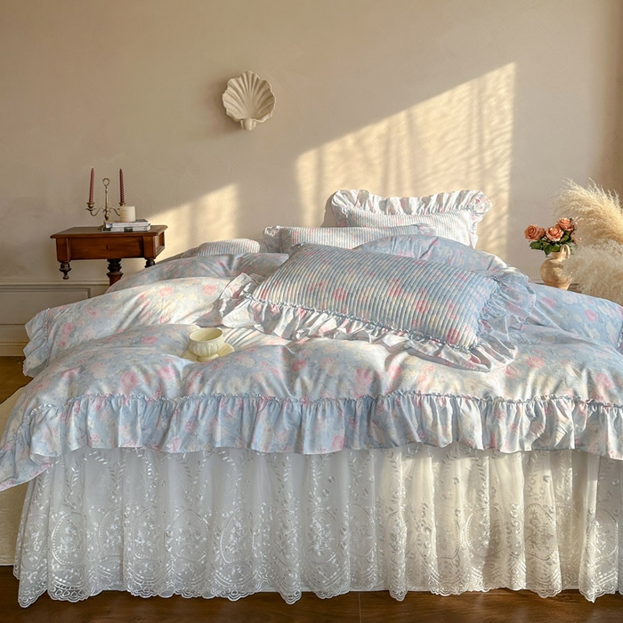 91家纺网 家纺一手货源 找家纺 瑞宝 2026新款法式全棉印花床裙三件套 花慕里