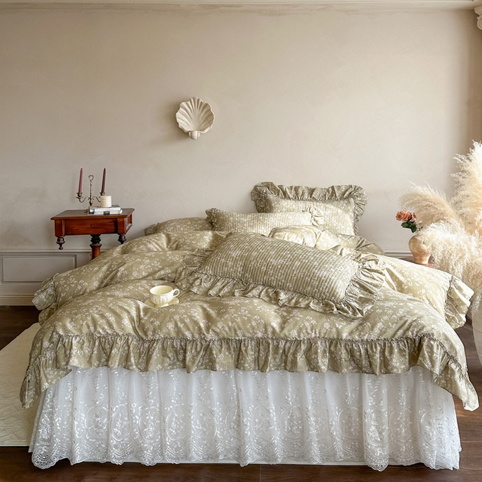 91家纺网 家纺一手货源 找家纺 瑞宝 2026新款法式全棉印花床裙三件套 织梦