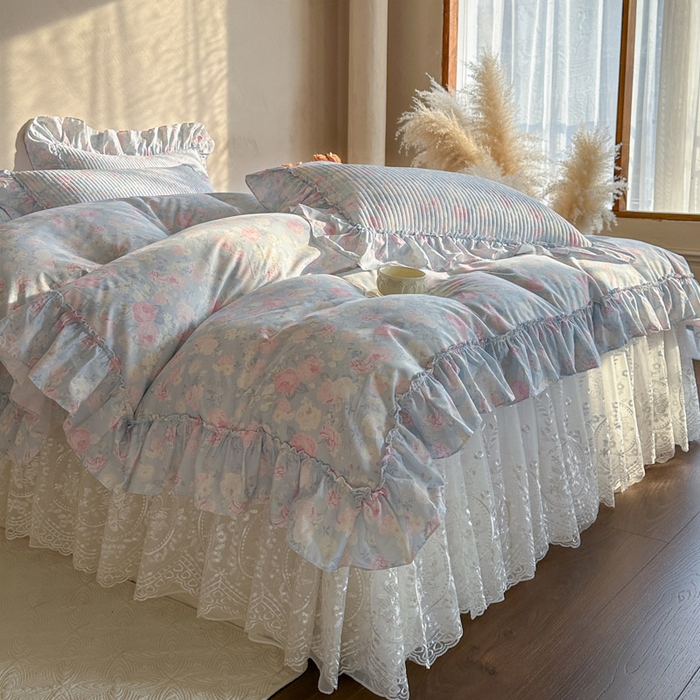 91家纺网 家纺一手货源 找家纺 瑞宝 2026新款法式全棉印花床裙三件套 花慕里