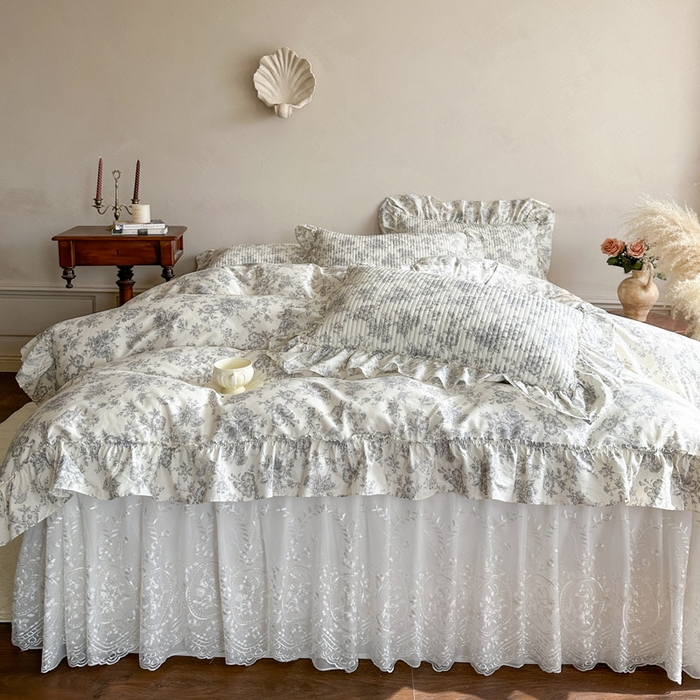 91家纺网 家纺一手货源 找家纺 瑞宝 2026新款法式全棉印花床裙三件套 禾风织野