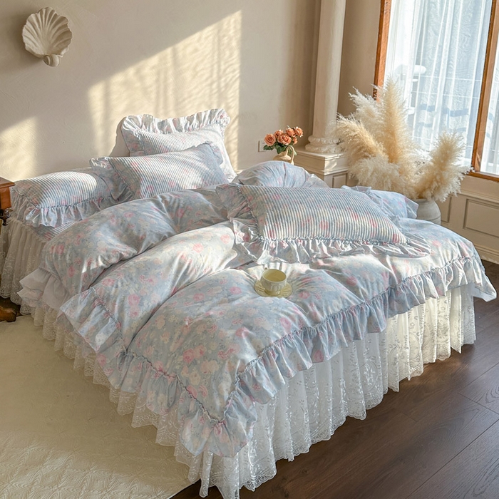 91家纺网 家纺一手货源 找家纺 瑞宝 2026新款法式全棉印花床裙三件套 花慕里