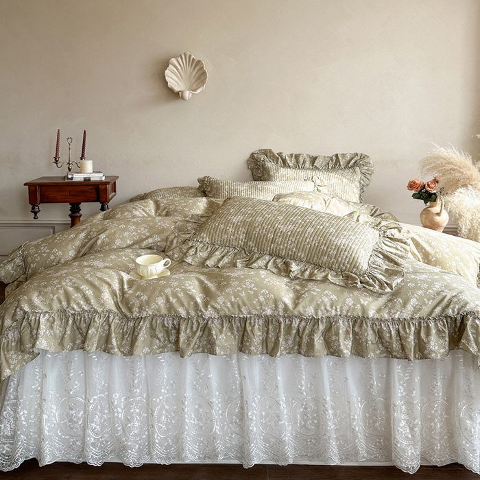 91家纺网 家纺一手货源 找家纺 瑞宝 2026新款法式全棉印花床裙三件套 织梦