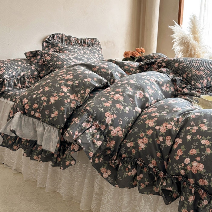 91家纺网 家纺一手货源 找家纺 瑞宝 2026新款法式全棉印花床裙三件套 娜朵