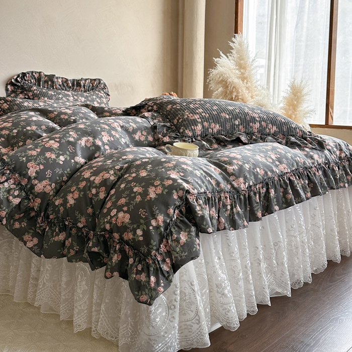 91家纺网 家纺一手货源 找家纺 瑞宝 2026新款法式全棉印花床裙三件套 娜朵