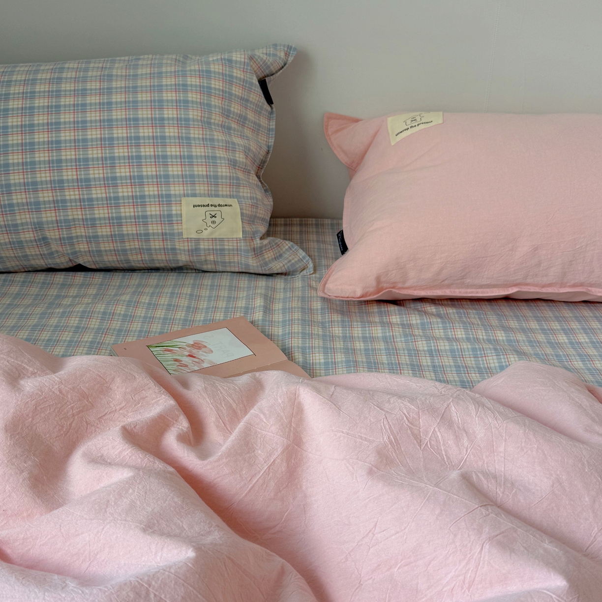 91家纺网 家纺一手货源 找家纺 （总）觅糖家纺 2026新款ins水洗棉全棉纯棉格子款双针款四件套（会员-5）