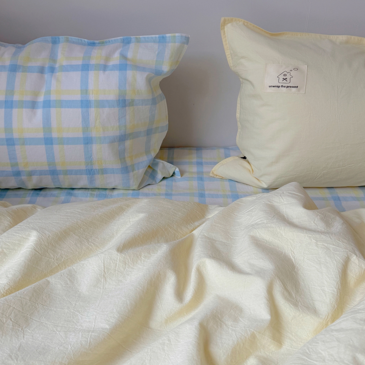 91家纺网 家纺一手货源 找家纺 觅糖家纺 2026新款ins水洗棉全棉纯棉格子款双针款四件套（会员-5） ins晴天蓝格