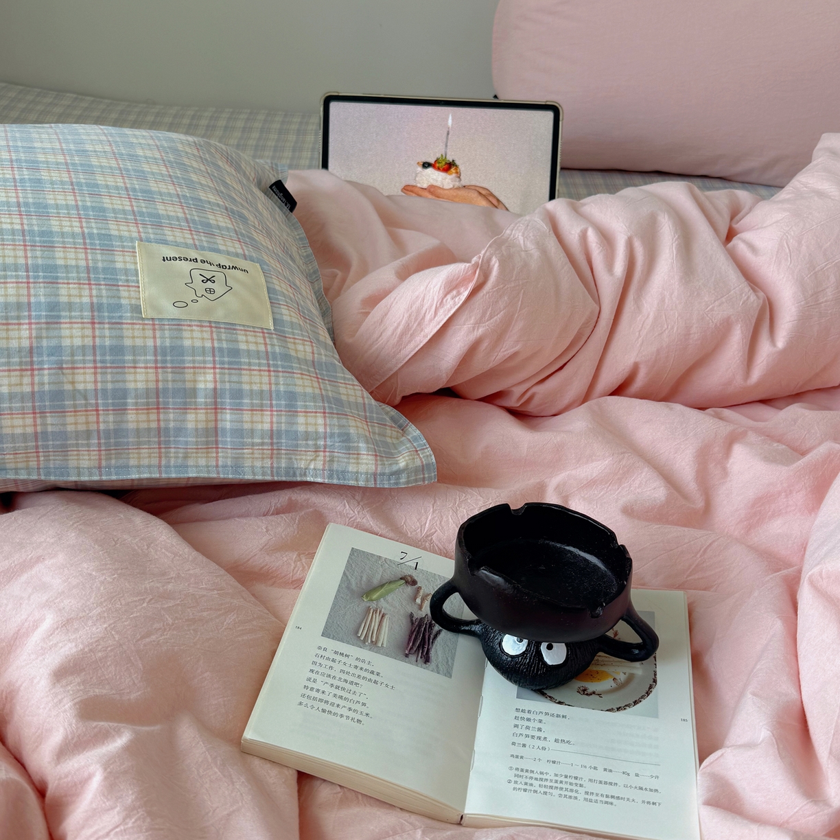 91家纺网 家纺一手货源 找家纺 （总）觅糖家纺 2026新款ins水洗棉全棉纯棉格子款双针款四件套（会员-5）