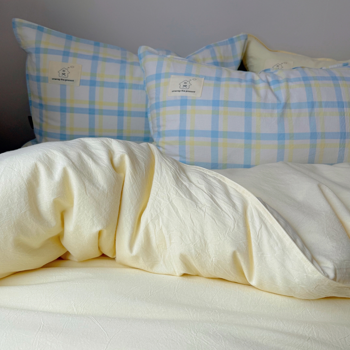 91家纺网 家纺一手货源 找家纺 觅糖家纺 2026新款ins水洗棉全棉纯棉格子款双针款四件套（会员-5） ins晴天蓝格