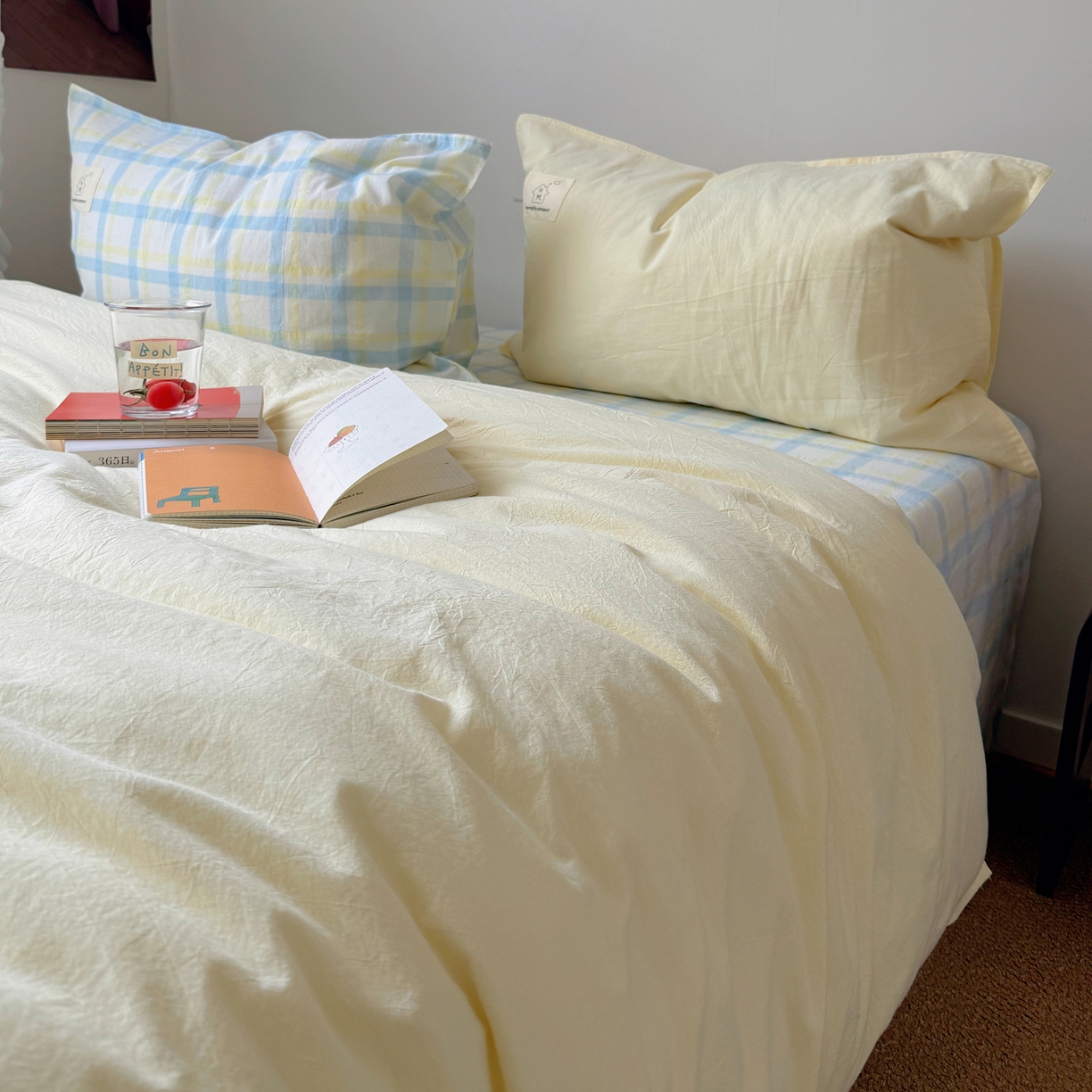 91家纺网 家纺一手货源 找家纺 觅糖家纺 2026新款ins水洗棉全棉纯棉格子款双针款四件套（会员-5） ins晴天蓝格