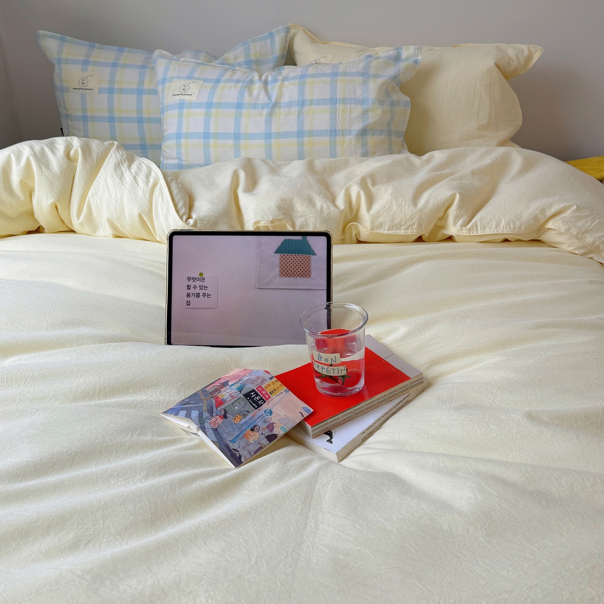 91家纺网 家纺一手货源 找家纺 觅糖家纺 2026新款ins水洗棉全棉纯棉格子款双针款四件套（会员-5） ins晴天蓝格