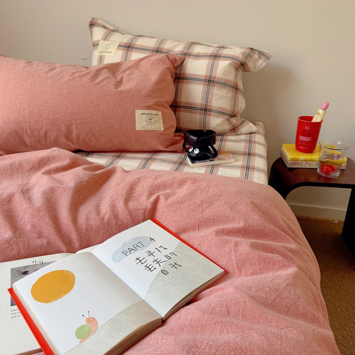 91家纺网 家纺一手货源 找家纺 觅糖家纺 2026新款ins水洗棉全棉纯棉格子款双针款四件套（会员-5） ins枫糖格