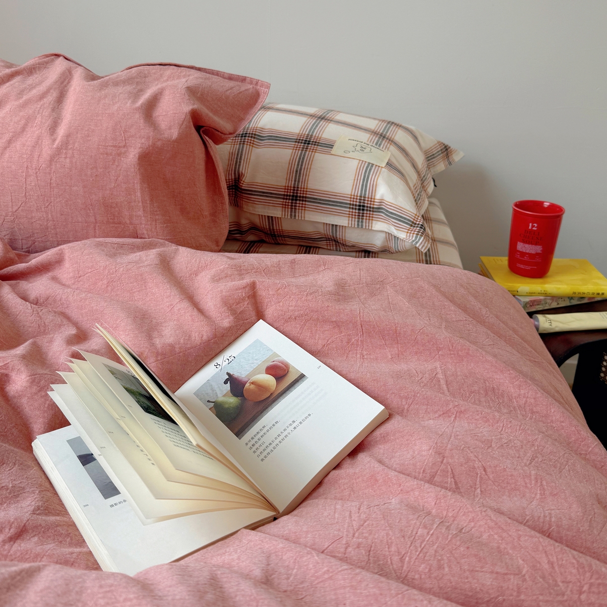 91家纺网 家纺一手货源 找家纺 觅糖家纺 2026新款ins水洗棉全棉纯棉格子款双针款四件套（会员-5） ins枫糖格