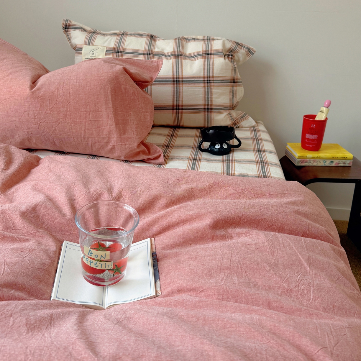 91家纺网 家纺一手货源 找家纺 觅糖家纺 2026新款ins水洗棉全棉纯棉格子款双针款四件套（会员-5） ins枫糖格