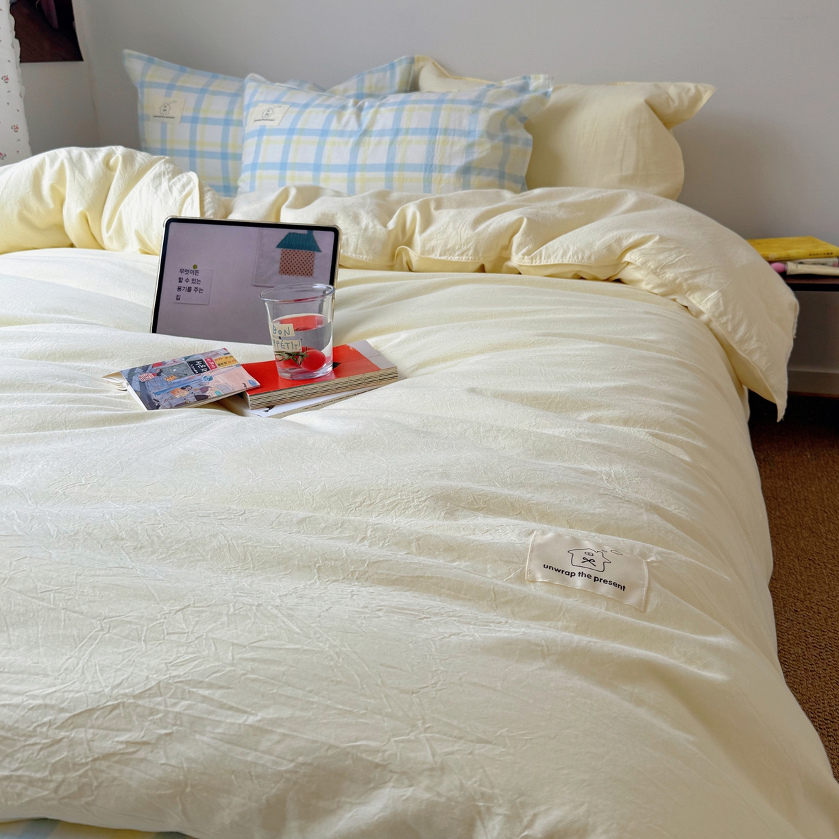 91家纺网 家纺一手货源 找家纺 觅糖家纺 2026新款ins水洗棉全棉纯棉格子款双针款四件套（会员-5） ins晴天蓝格