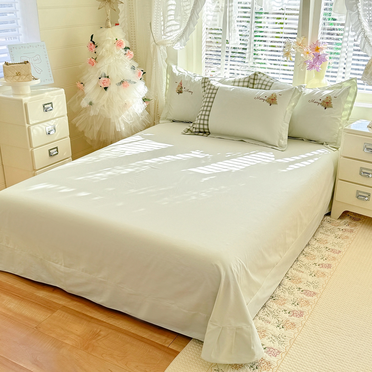 91家纺网 家纺一手货源 找家纺 艾唯希家纺 2026新款优质全棉纯棉工艺刺绣四件套幸运树 幸运树-绿色