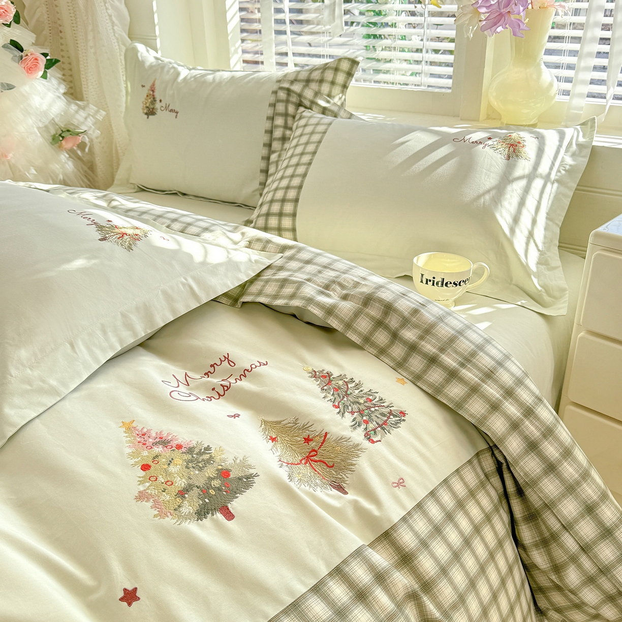 91家纺网 家纺一手货源 找家纺 艾唯希家纺 2026新款优质全棉纯棉工艺刺绣四件套幸运树 幸运树-绿色