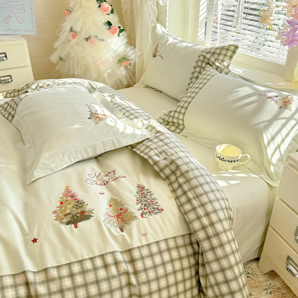 91家纺网 家纺一手货源 找家纺 艾唯希家纺 2026新款优质全棉纯棉工艺刺绣四件套幸运树 幸运树-绿色