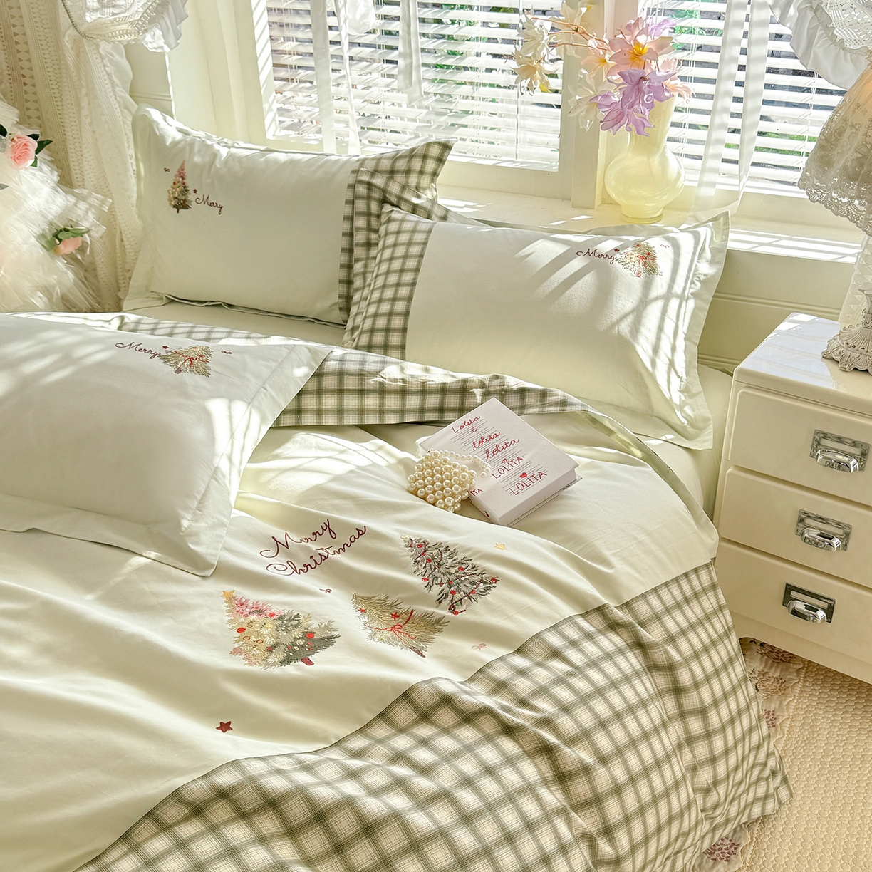 91家纺网 家纺一手货源 找家纺 艾唯希家纺 2026新款优质全棉纯棉工艺刺绣四件套幸运树 幸运树-绿色